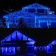 Instalatie Solara Craciun Turturi, IP44, 5 m, 143 Led-uri, Perdea Franjurata, albastru, 8 jocuri de lumini, cu Telecomanda, 31V, 500 mAh, Acumulator de 2400 mAh, Exterior, Prelungitor 5 m inclus, Fir Alb, Vivimall - vivimall.ro
