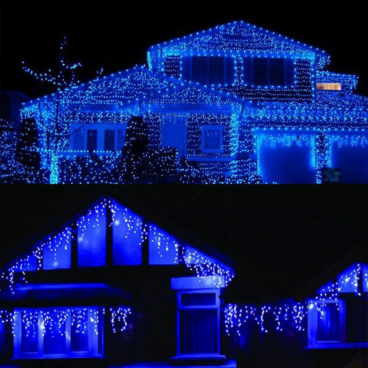 Instalatie Solara Craciun Turturi, IP44, 5 m, 143 Led-uri, Perdea Franjurata, albastru, 8 jocuri de lumini, cu Telecomanda, 31V, 500 mAh, Acumulator de 2400 mAh, Exterior, Prelungitor 5 m inclus, Fir Alb, Vivimall - vivimall.ro