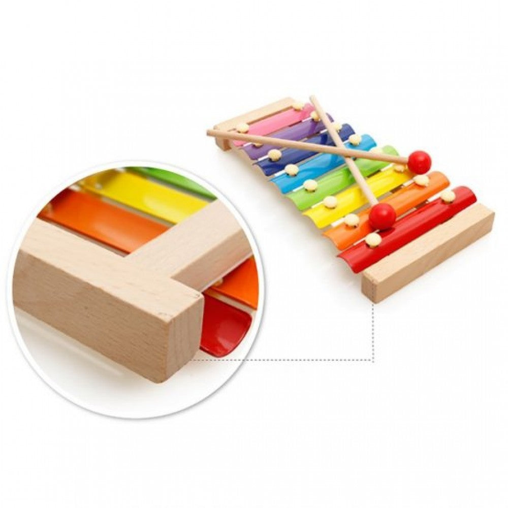 Instrument Muzical Xilofon Din Lemn, 8 Note Muzicale, 2 Bete De Percutie, 4-6 Ani, Multicolor - vivimall.ro