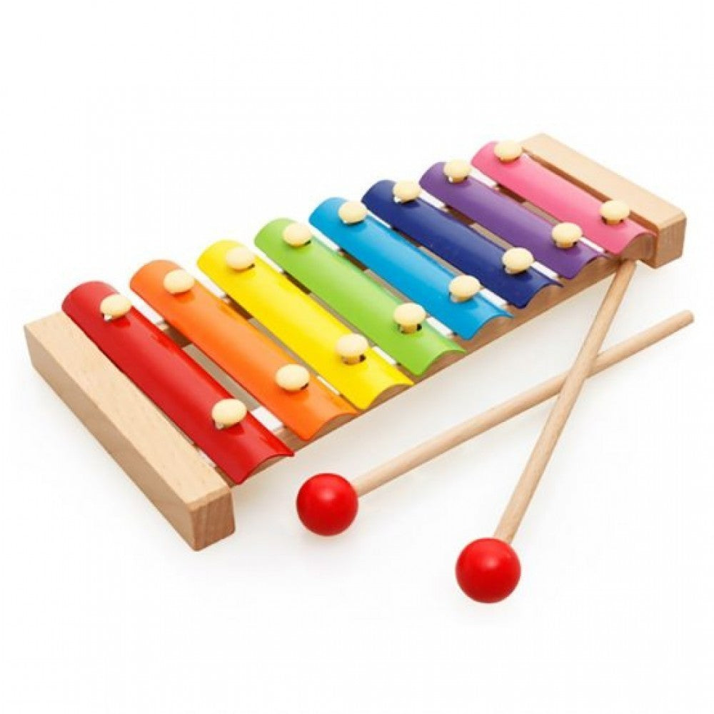 Instrument Muzical Xilofon Din Lemn, 8 Note Muzicale, 2 Bete De Percutie, 4-6 Ani, Multicolor - vivimall.ro