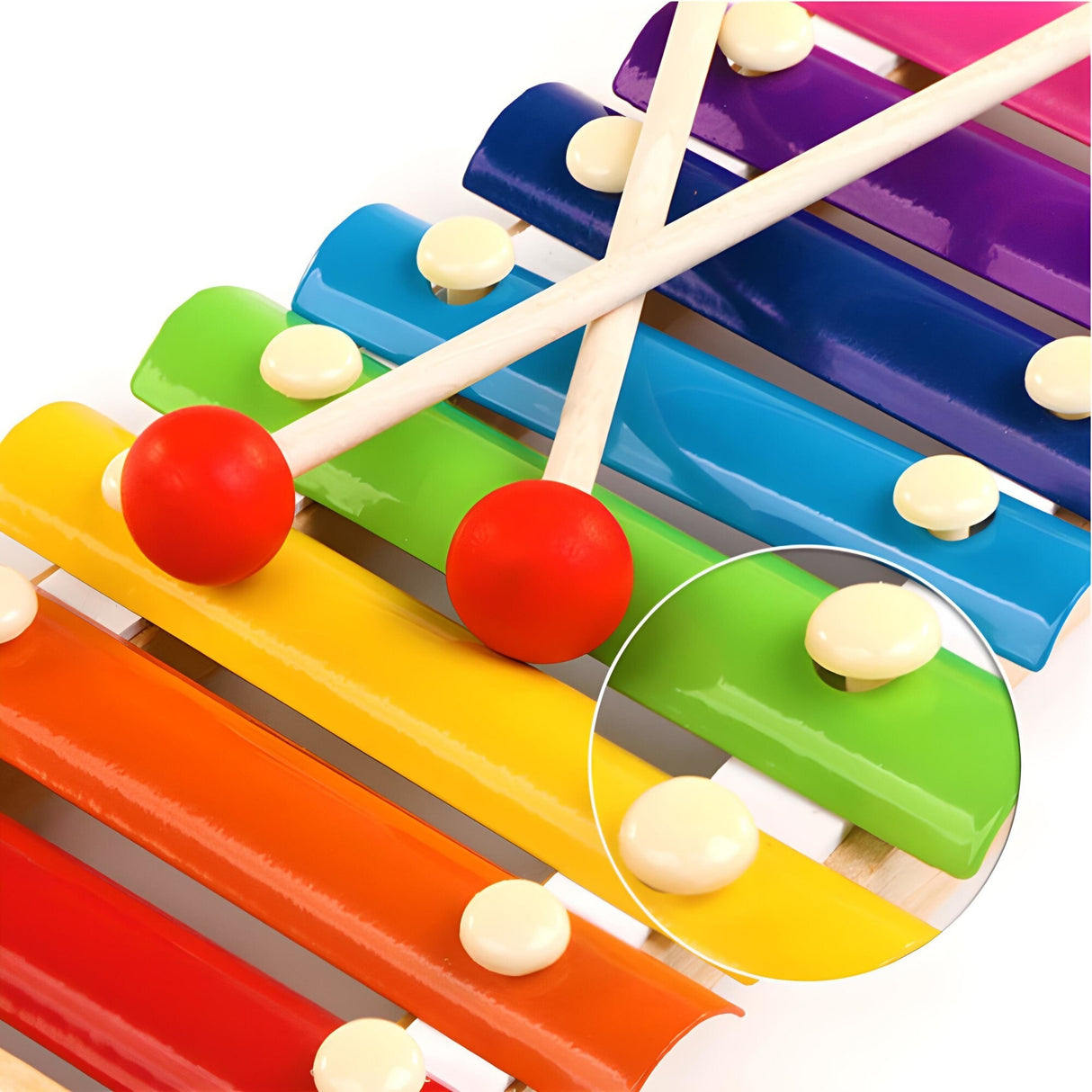 Instrument Muzical Xilofon Din Lemn, 8 Note Muzicale, 2 Bete De Percutie, 4-6 Ani, Multicolor - vivimall.ro