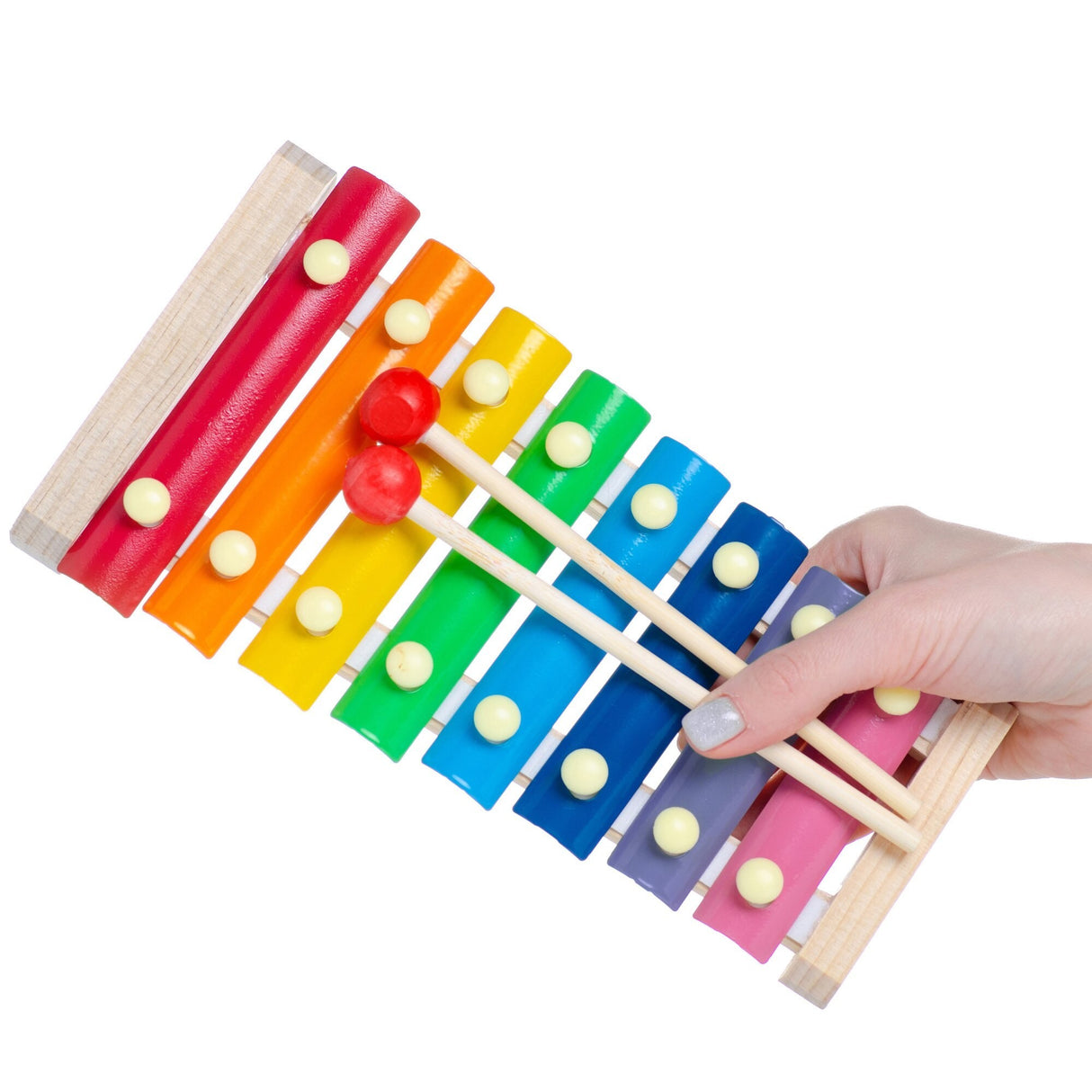 Instrument Muzical Xilofon Din Lemn, 8 Note Muzicale, 2 Bete De Percutie, 4-6 Ani, Multicolor - vivimall.ro