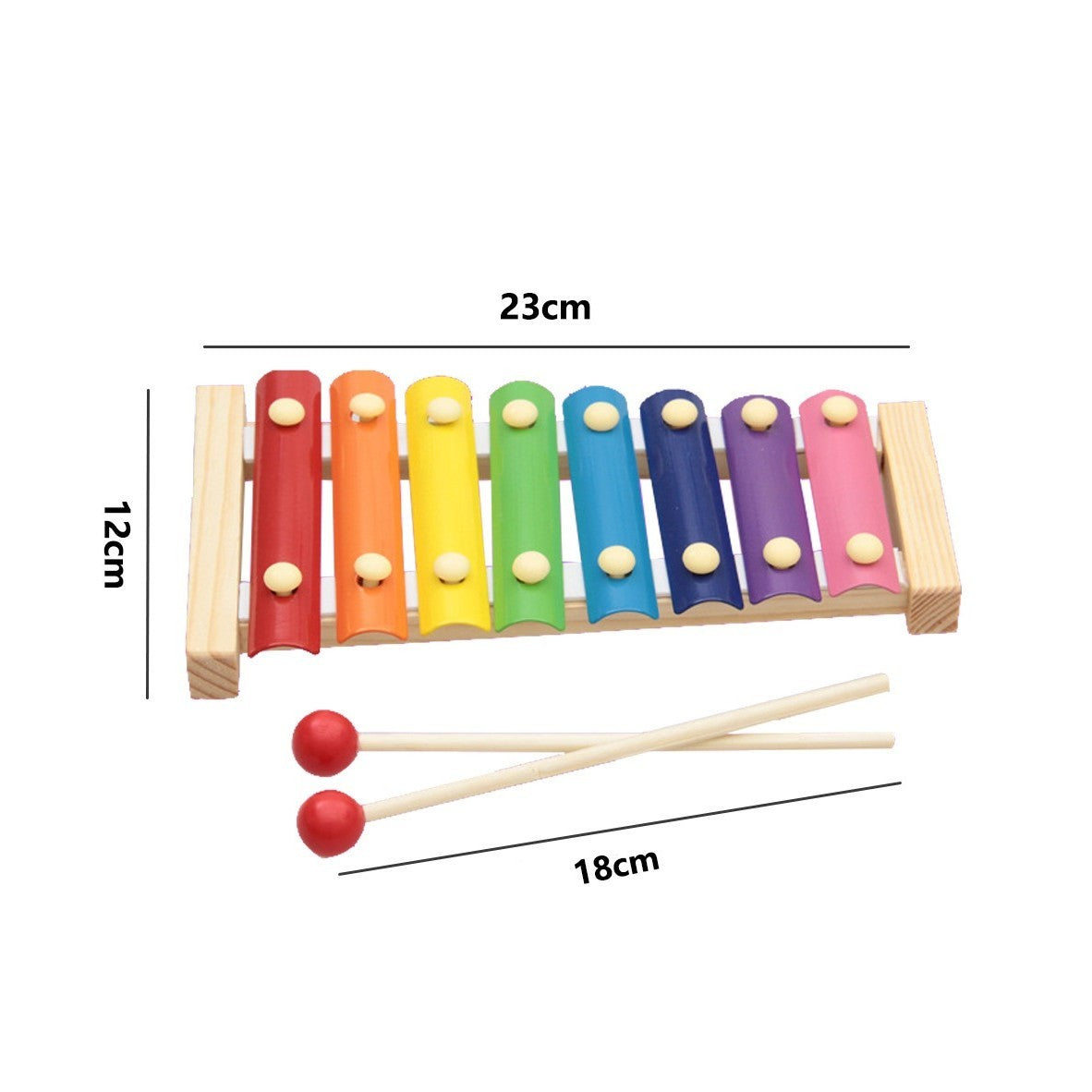 Instrument Muzical Xilofon Din Lemn, 8 Note Muzicale, 2 Bete De Percutie, 4-6 Ani, Multicolor - vivimall.ro