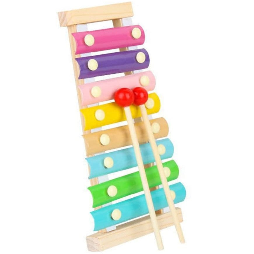 Instrument Muzical Xilofon Din Lemn, 8 Note Muzicale, 2 Bete De Percutie, 4-6 Ani, Multicolor Pastel - vivimall.ro
