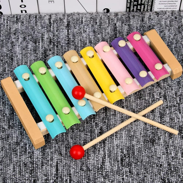 Instrument Muzical Xilofon Din Lemn, 8 Note Muzicale, 2 Bete De Percutie, 4-6 Ani, Multicolor Pastel - vivimall.ro