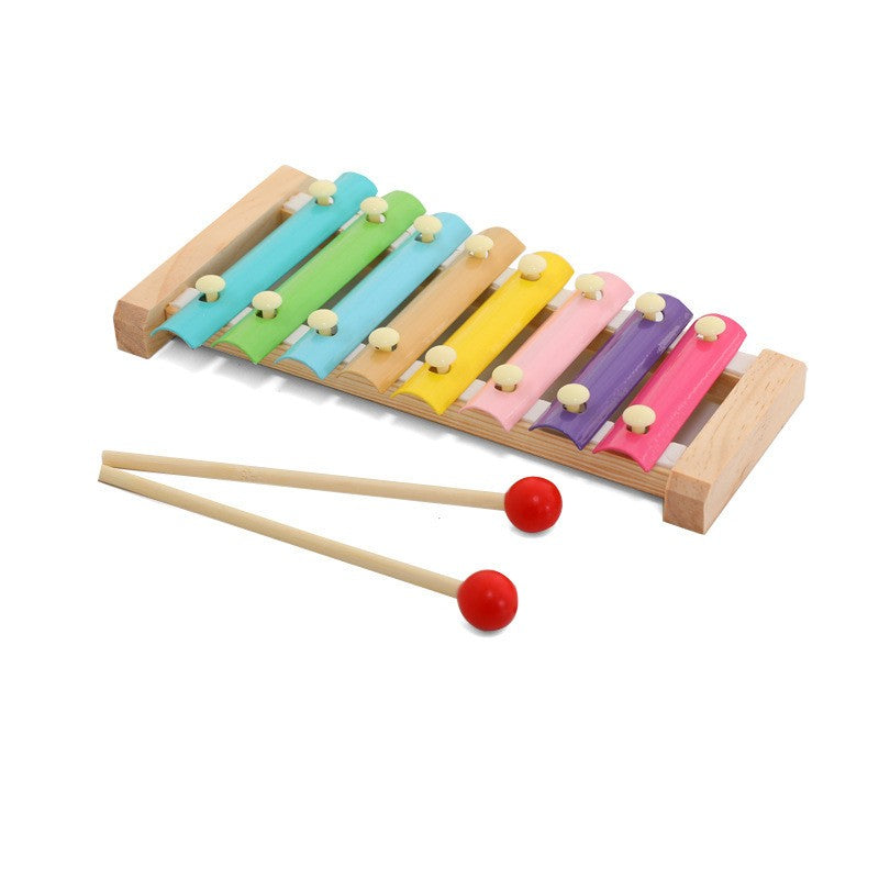 Instrument Muzical Xilofon Din Lemn, 8 Note Muzicale, 2 Bete De Percutie, 4-6 Ani, Multicolor Pastel - vivimall.ro