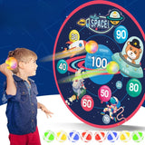 Joc Darts Vivimall pentru Copii, Placa Pliabila 36.5 cm, 8 Mingii Velcro/Scai Simple, 2 Mingii Luminoase, Model Spatiu, Albastru - vivimall.ro