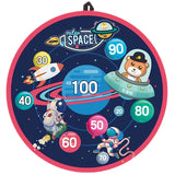 Joc Darts Vivimall pentru Copii, Placa Pliabila 36.5 cm, 8 Mingii Velcro/Scai Simple, 2 Mingii Luminoase, Model Spatiu, Albastru - vivimall.ro