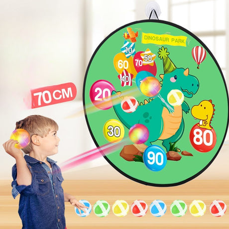Joc Darts Pentru Copii, Placa Pliabila 70 Cm, 8 Mingii Velcro/Scai Simple, 2 Mingii Luminoase, Model Dinozaur Park, Verde - vivimall.ro