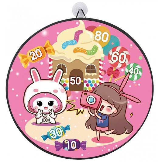 Joc Darts Vivimall pentru Copii, Placa Pliabila 70 cm, 8 Mingii Velcro/Scai Simple, 2 Mingii Luminoase, Model Acadele, Roz - vivimall.ro