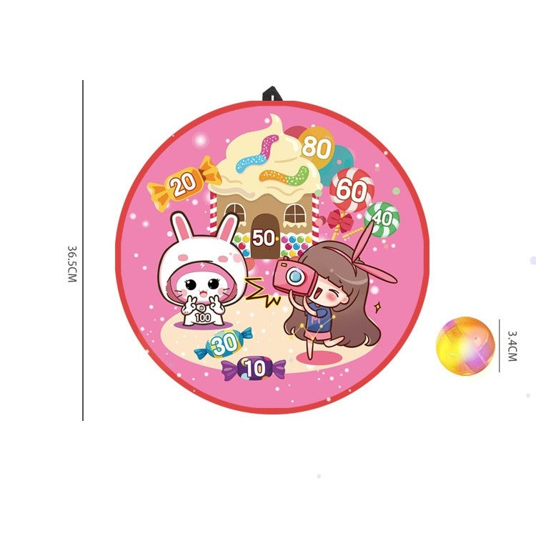 Joc Darts Vivimall pentru Copii, Placa Pliabila 36.5 cm, 8 Mingii Velcro/Scai Simple, 2 Mingii Luminoase, Model Acadele, Roz - vivimall.ro