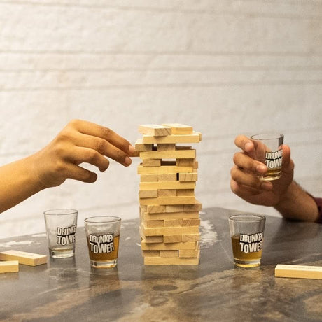 Joc De Baut Jenga Turnul Betivului Din Lemn, Piese Cu Provocari, Pahare De Shot Din Sticla Incluse - vivimall.ro