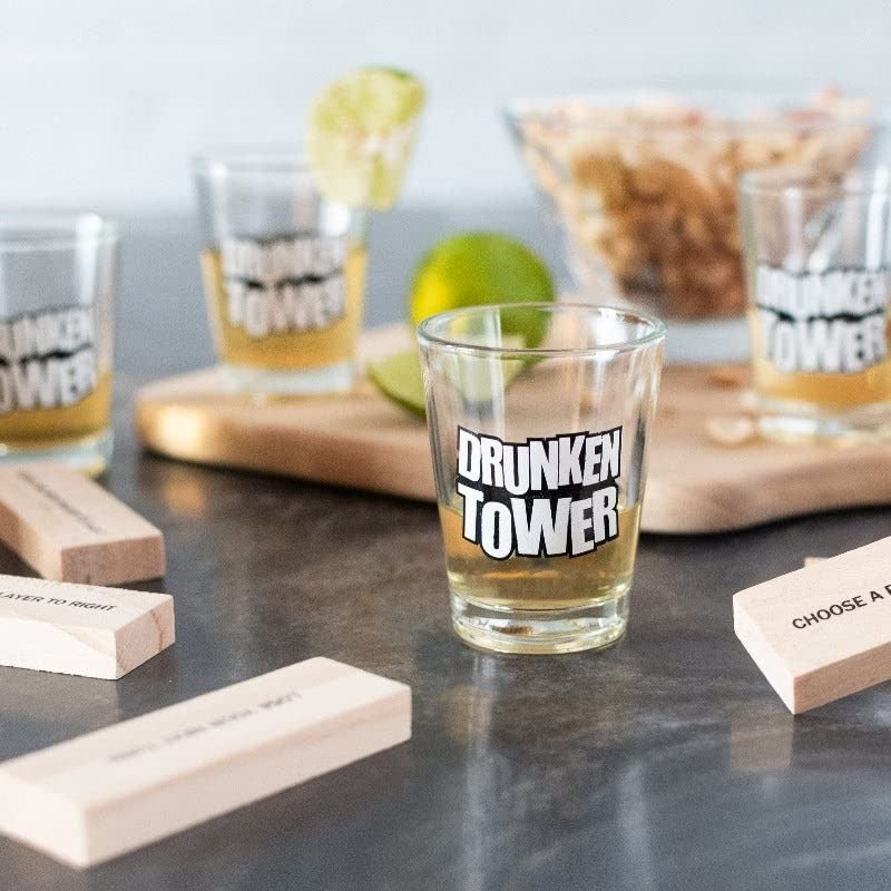 Joc De Baut Jenga Turnul Betivului Din Lemn, Piese Cu Provocari, Pahare De Shot Din Sticla Incluse - vivimall.ro