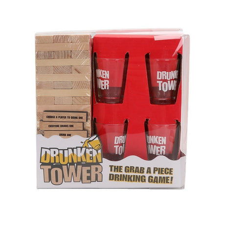 Joc De Baut Jenga Turnul Betivului Din Lemn, Piese Cu Provocari, Pahare De Shot Din Sticla Incluse - vivimall.ro
