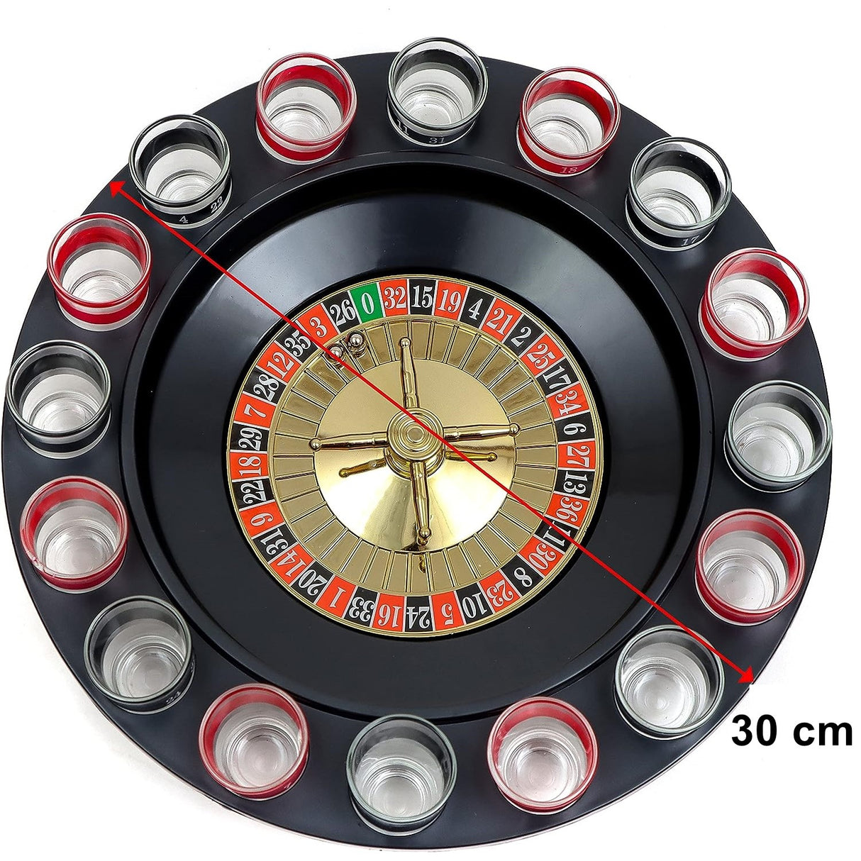 Joc de Baut Ruleta cu Pahare de Shot Vivimall, 30 cm, Rosu/Negru - vivimall.ro