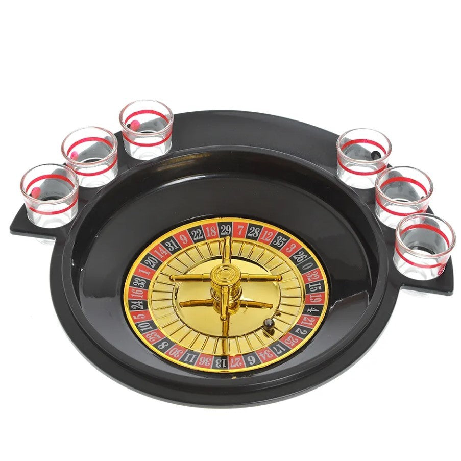Joc De Baut Ruleta Cu 6 Pahare De Shot Din Sticla, Rosu/