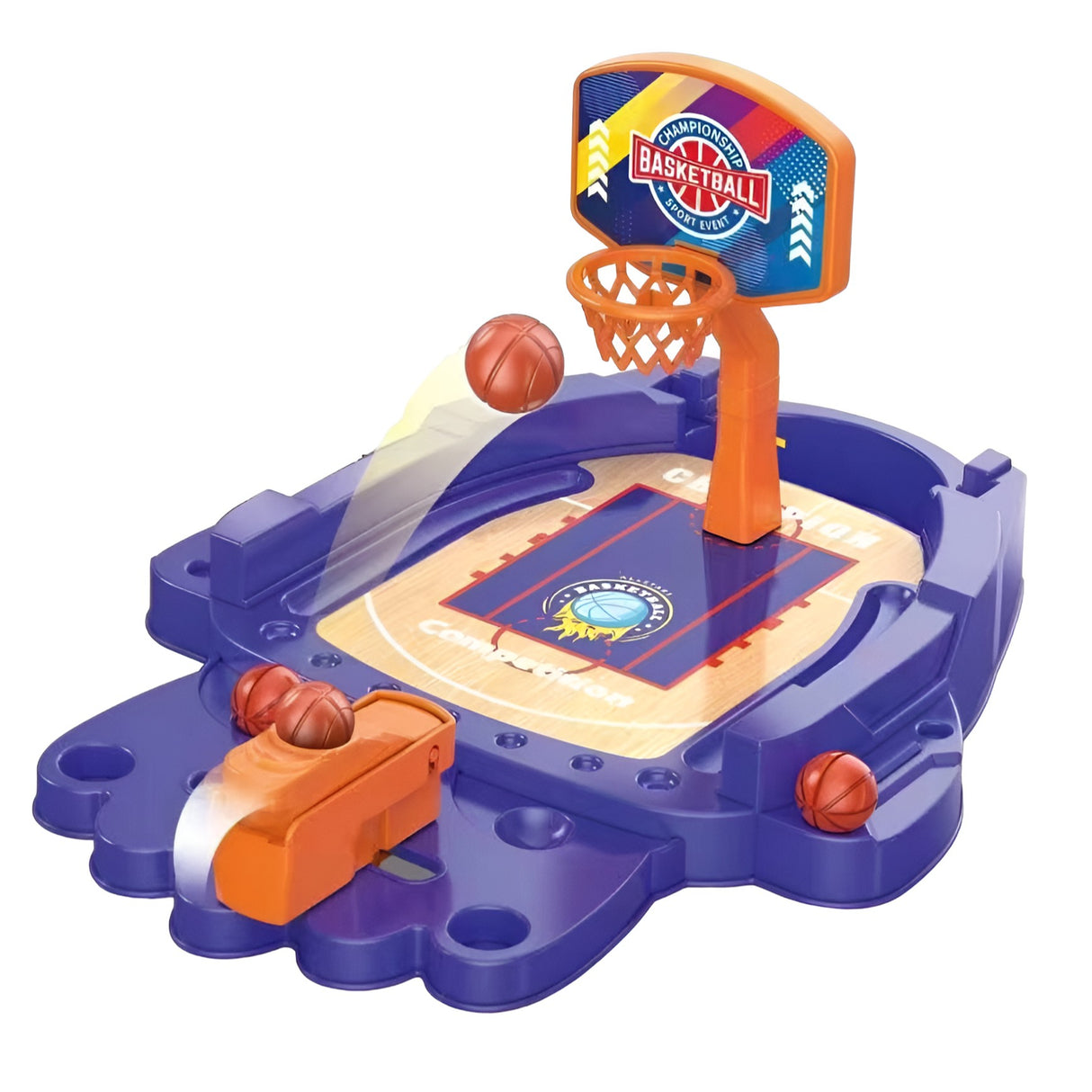 Joc de Masa Mini Baschet Interactiv pentru Copii, Vivimall, Mingi Incluse, 25.5x19.5x13.5 cm, Mov - vivimall.ro