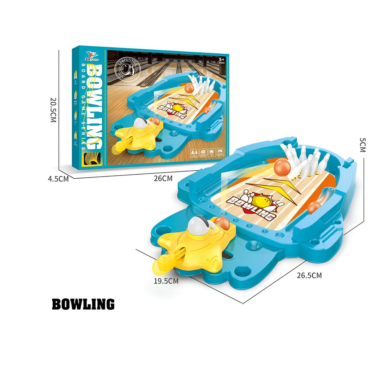 Joc de Masa Mini Bowling Interactiv pentru Copii, Vivimall, Mingi si Figurine Incluse, 26.5x19.5x5 cm, Albastru - vivimall.ro