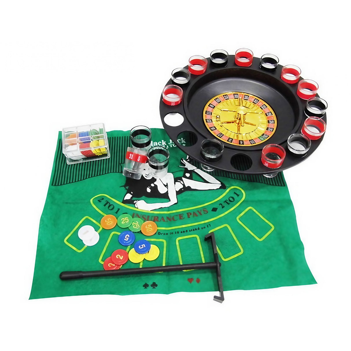 Joc De Ruleta Cu Pahare De Shot Si Plansa De Joc Blackjack, 31 Cm - vivimall.ro