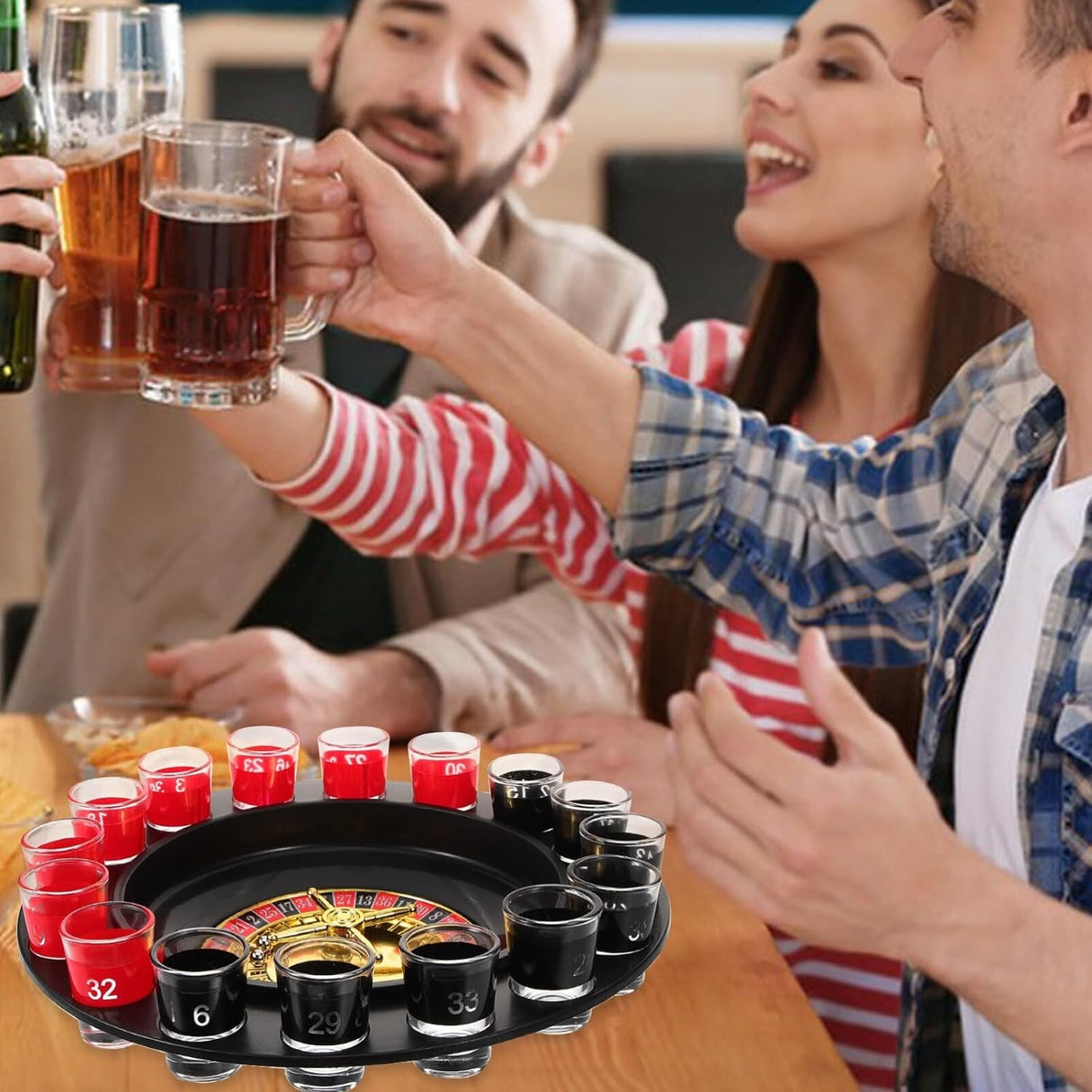Joc De Ruleta Cu Pahare De Shot Si Plansa De Joc Blackjack, 31 Cm - vivimall.ro