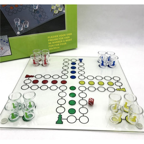 Joc de baut, Nu te supara frate, Vivimall, cu pahare de shot din sticla, 30x30 cm, multicolor - vivimall.ro