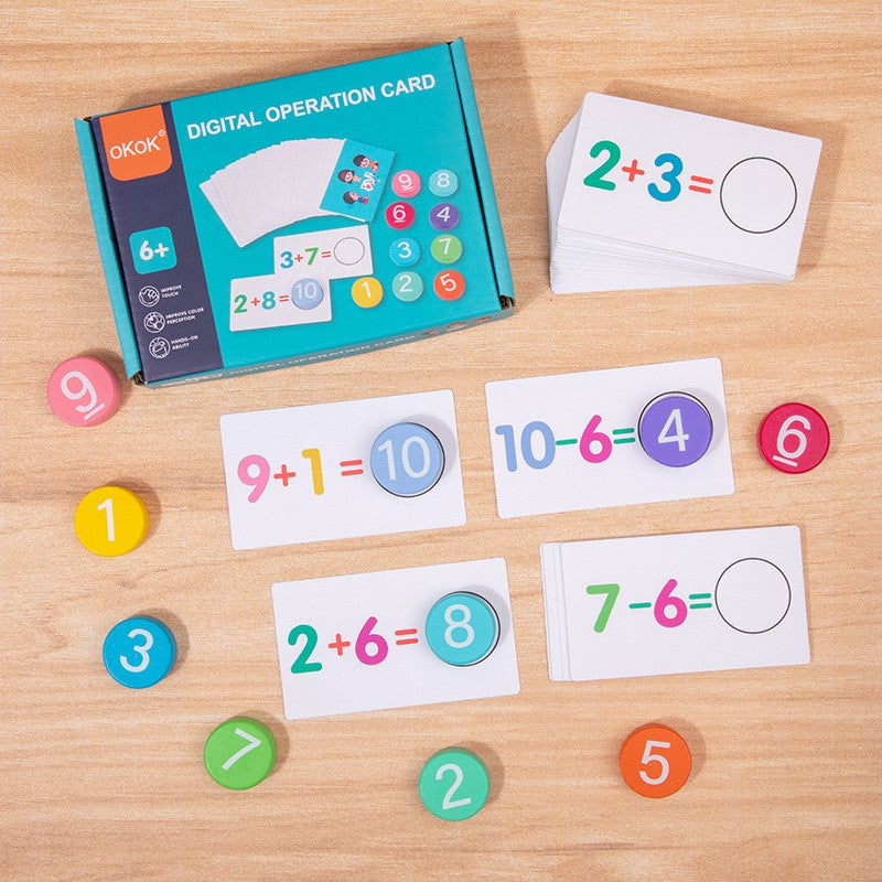 Joc Educational, Invatare Adunare Si Scadere, Cifre Din Lemn, 46 Planse, +3 Ani - vivimall.ro