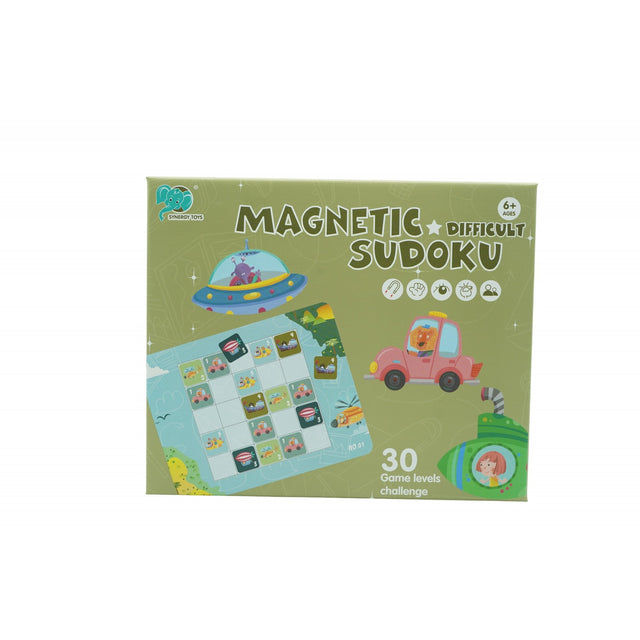 Joc educativ Sudoku cu tablita magnetica, 53 de piese, cartonase cu trafic, Verde - vivimall.ro