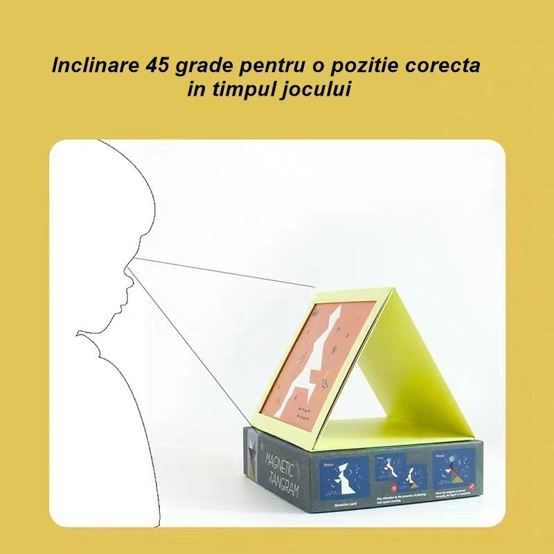 Joc Magnetic Tangram, Tabla Si Forme Diverse Magnetice, 34 De Piese, Pentru Copii, +3 Ani, Multicolor