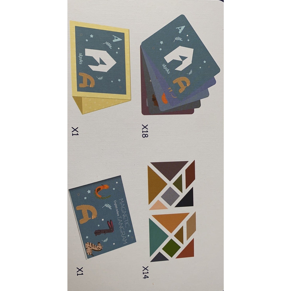 Joc Magnetic Tangram, Tabla Si Forme Diverse Magnetice, 34 De Piese, Pentru Copii, +3 Ani, Multicolor
