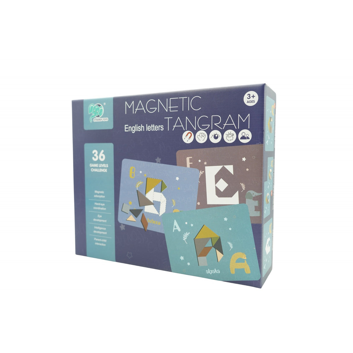 Joc Magnetic Tangram, Tabla Si Forme Diverse Magnetice, 34 De Piese, Pentru Copii, +3 Ani, Multicolor