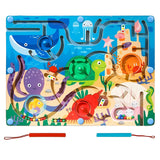 Joc Montessori De Sortare Culori, Creion Magnetic, Tip Labirint Ilustrat, Din Lemn - vivimall.ro