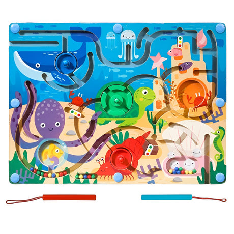 Joc Montessori De Sortare Culori, Creion Magnetic, Tip Labirint Ilustrat, Din Lemn - vivimall.ro