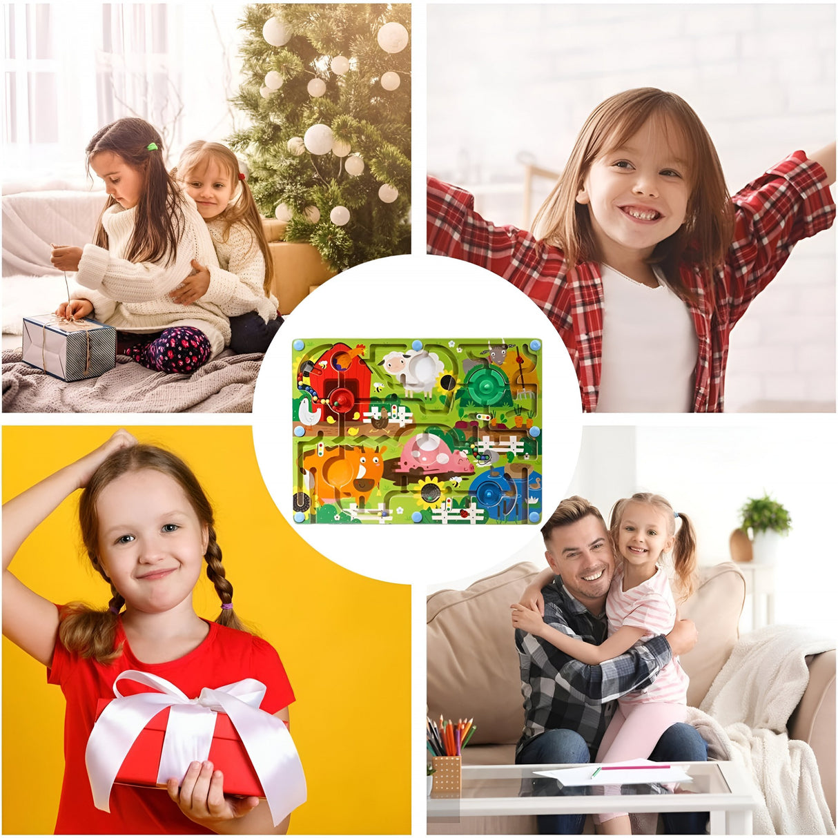 Joc Montessori De Sortare Culori, Creion Magnetic, Tip Labirint Ilustrat, Din Lemn - vivimall.ro
