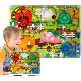Joc Montessori De Sortare Culori, Creion Magnetic, Tip Labirint Ilustrat, Din Lemn - vivimall.ro
