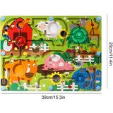 Joc Montessori De Sortare Culori, Creion Magnetic, Tip Labirint Ilustrat, Din Lemn - vivimall.ro