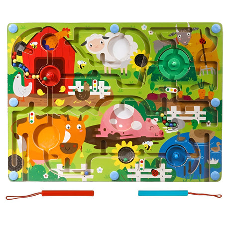 Joc Montessori De Sortare Culori, Creion Magnetic, Tip Labirint Ilustrat, Din Lemn - vivimall.ro