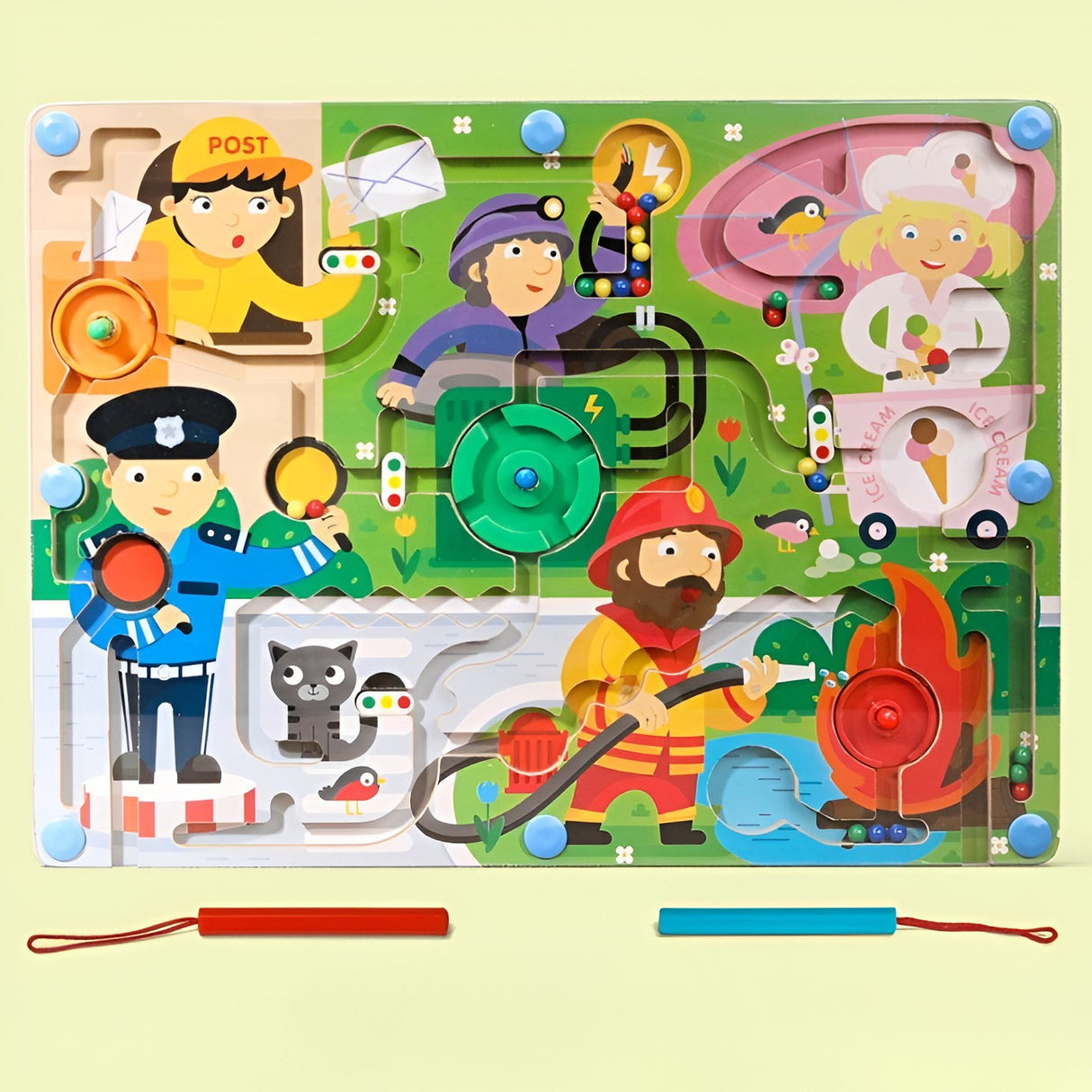 Joc Montessori De Sortare Culori, Creion Magnetic, Tip Labirint Ilustrat, Din Lemn - vivimall.ro