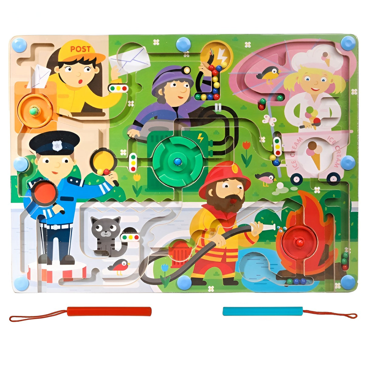 Joc Montessori De Sortare Culori, Creion Magnetic, Tip Labirint Ilustrat, Din Lemn - vivimall.ro