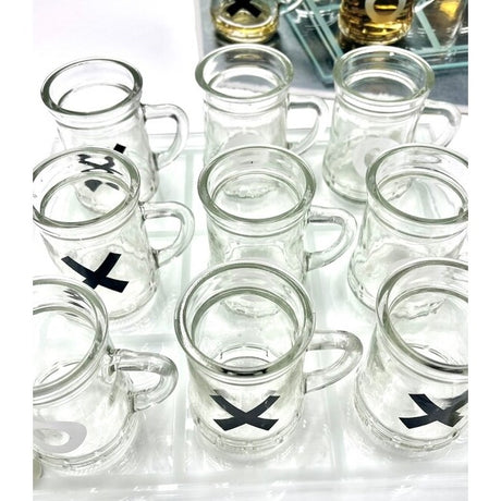 Joc X si O Vivimall, cu Mini Halbe din Sticla, 25 x 25 cm, pentru Petreceri, Decor, Cadouri, Transparent - vivimall.ro