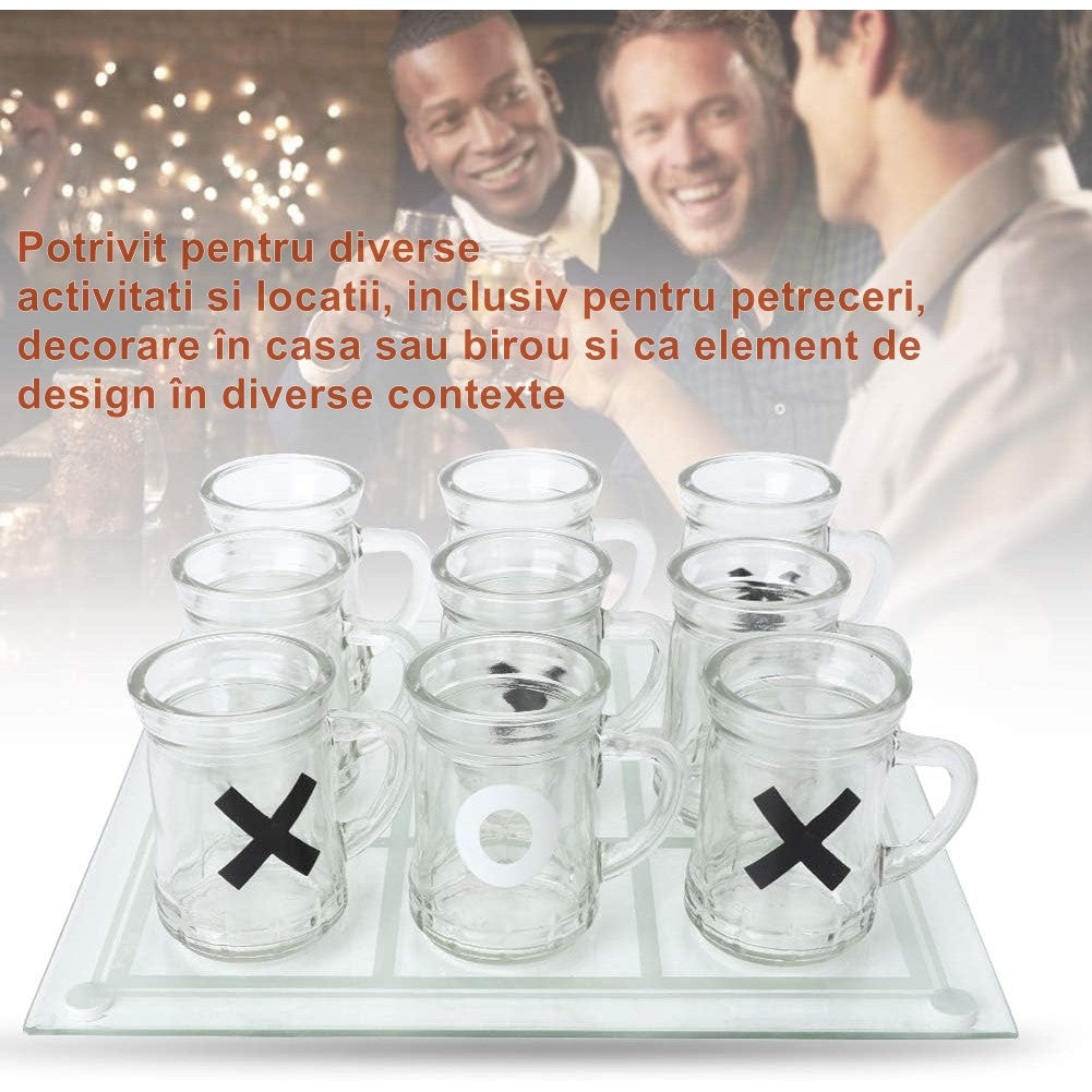 Joc X si O Vivimall, cu Mini Halbe din Sticla, 25 x 25 cm, pentru Petreceri, Decor, Cadouri, Transparent - vivimall.ro