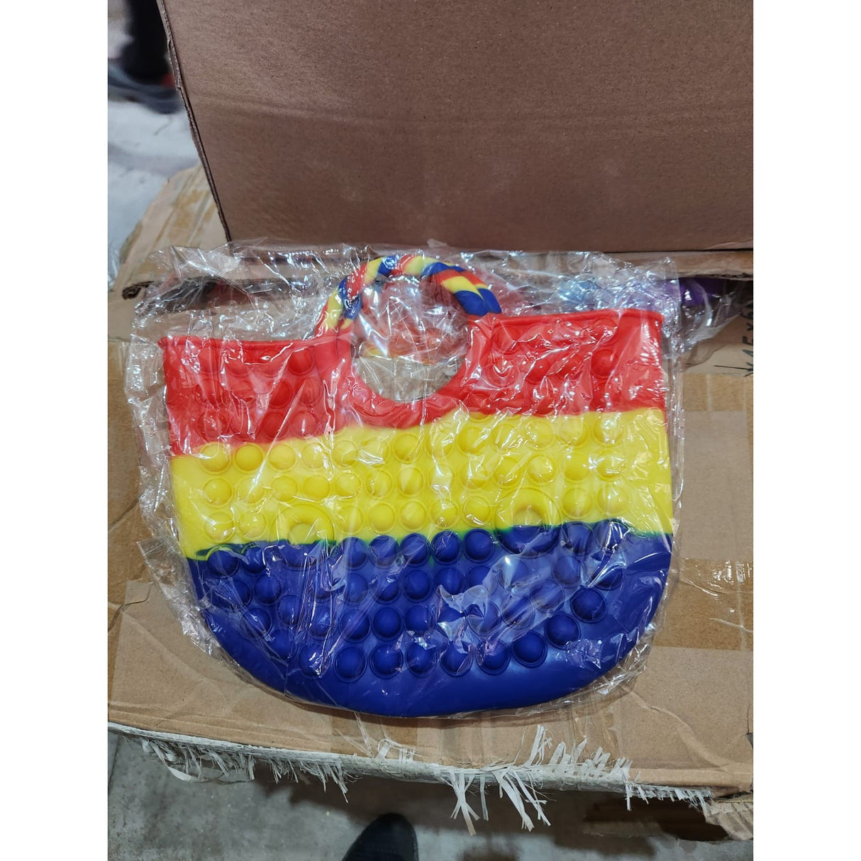 Jucarie Antistres din Silicon, Flippy, Geanta Mare Pop it, Tricolor