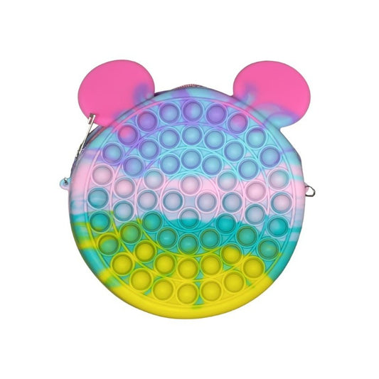 Jucarie antistres din silicon Vivimall, Geanta Pop It, 16 cm, Soricel, Macarons - vivimall.ro