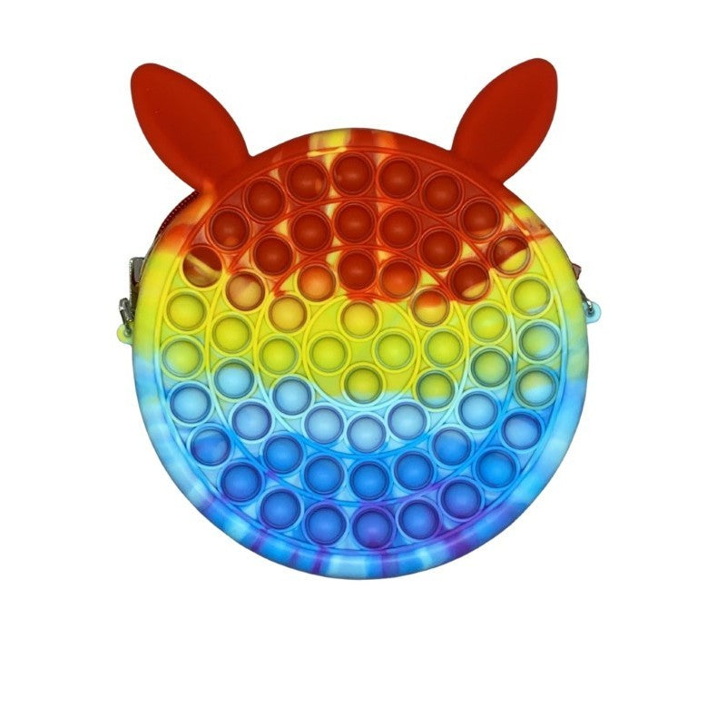 Jucarie antistres din silicon Flippy, Geanta Pop It, Iepuras, 16 cm, Curcubeu - vivimall.ro