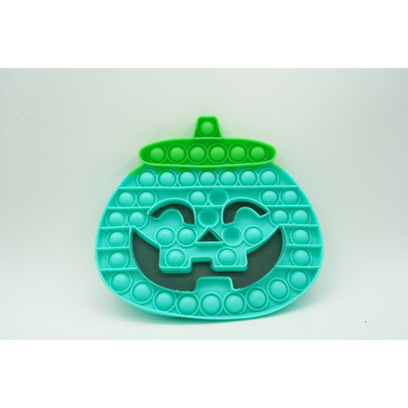 Jucarie antistres din silicon Vivimall, Pop it Now and Flip It , 20 cm, Dovleac halloween, Turcoaz - vivimall.ro