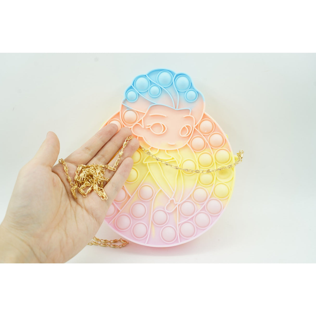 Jucarie antistres din silicon, Flippy, Pop It Now and Flip It, Geanta de umar, Mica printesa, 16 cm, Macarons - vivimall.ro