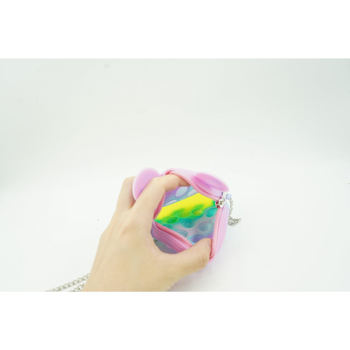 Jucarie antistres din silicon Flippy, Pop it Now and Flip It ,Mini Geanta, Mickey Mouse, 6 cm, Macarons - vivimall.ro