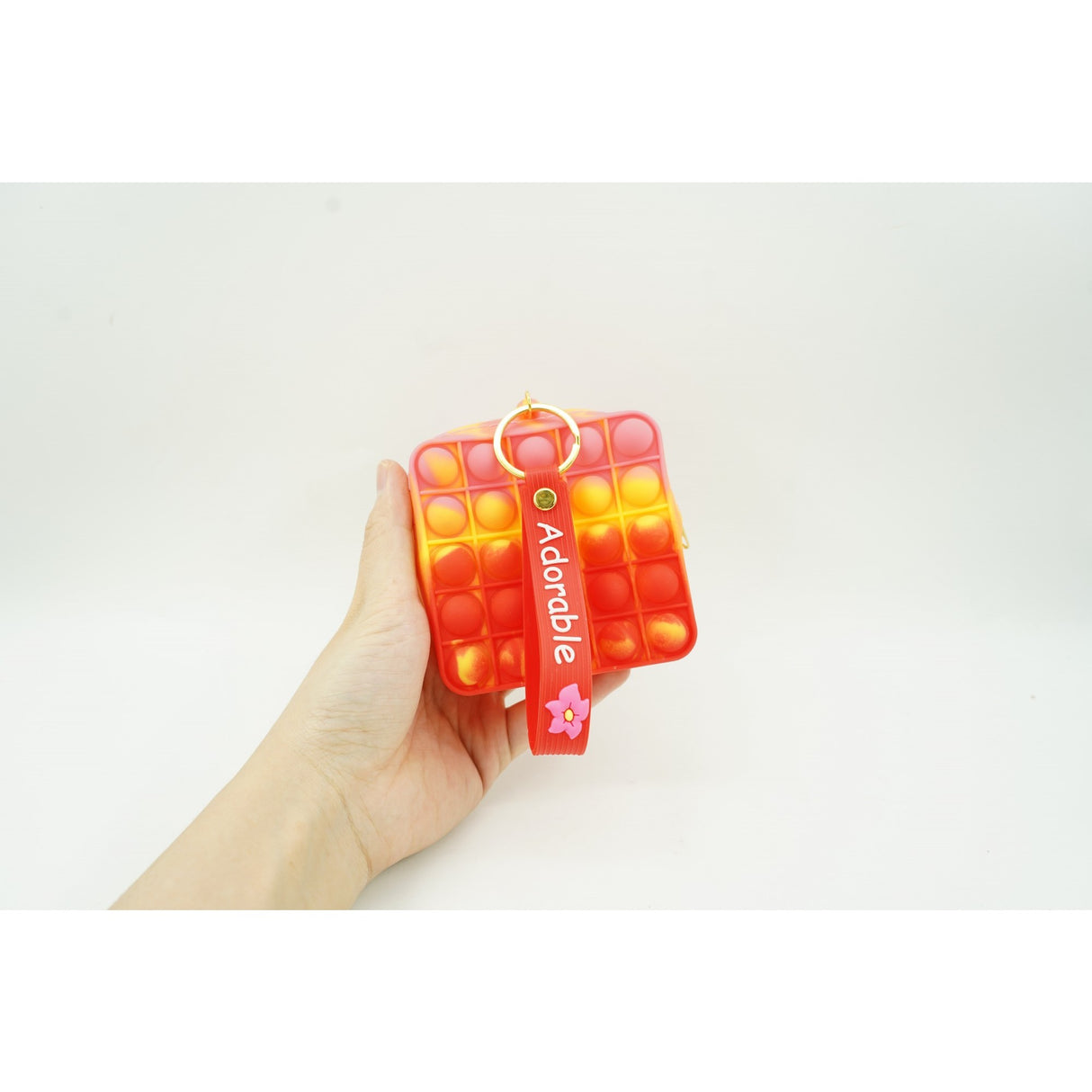 Jucarie antistres din silicon, Flippy, Pop It Now and Flip It, Portofel patrat, Rosu/Roz - vivimall.ro