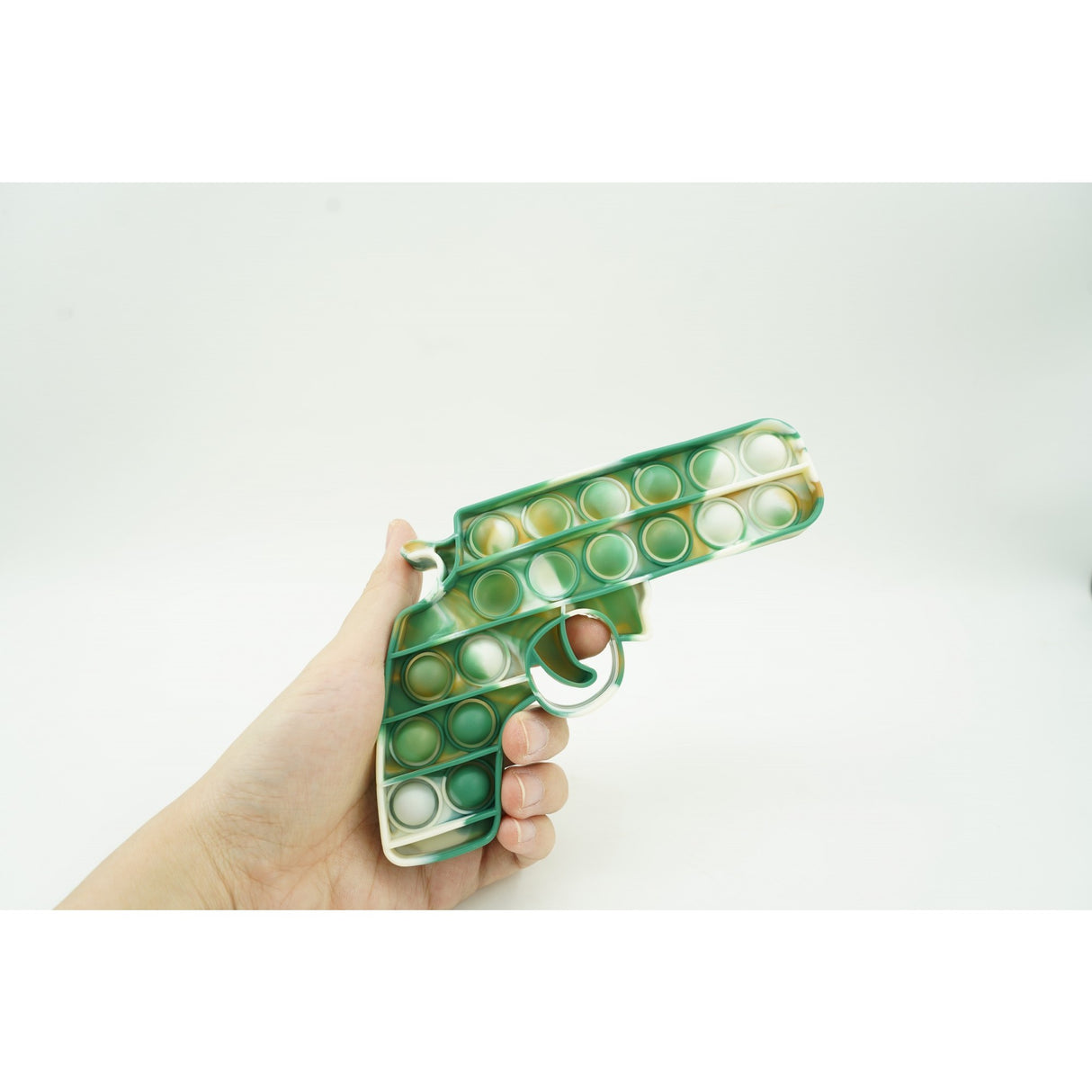 Jucarie antistres din silicon, Pop It Now and Flip It, Pistol, Alb/Verde - vivimall.ro