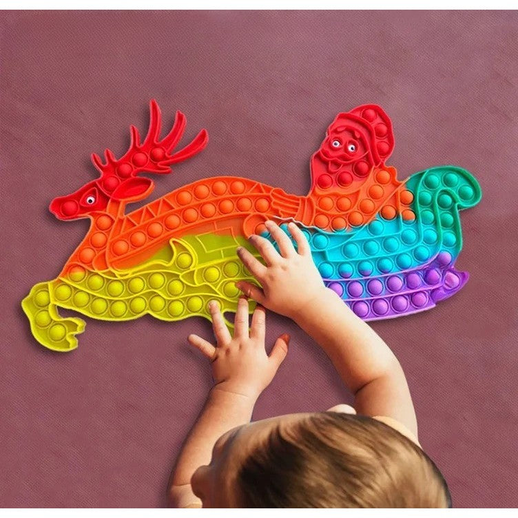Jucarie Antistres, Tip Pop It Now And Flip It, Sania Lui Mos Craciun Cu Renul, 42 X 21 Cm, Multicolor - vivimall.ro
