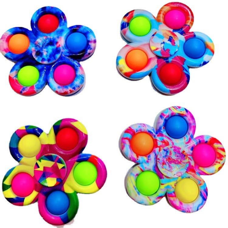 Jucarie Antistres Simple Dimple Fidget Toy Spinner Cu 5 Buline, Multicolor Rainbow - vivimall.ro